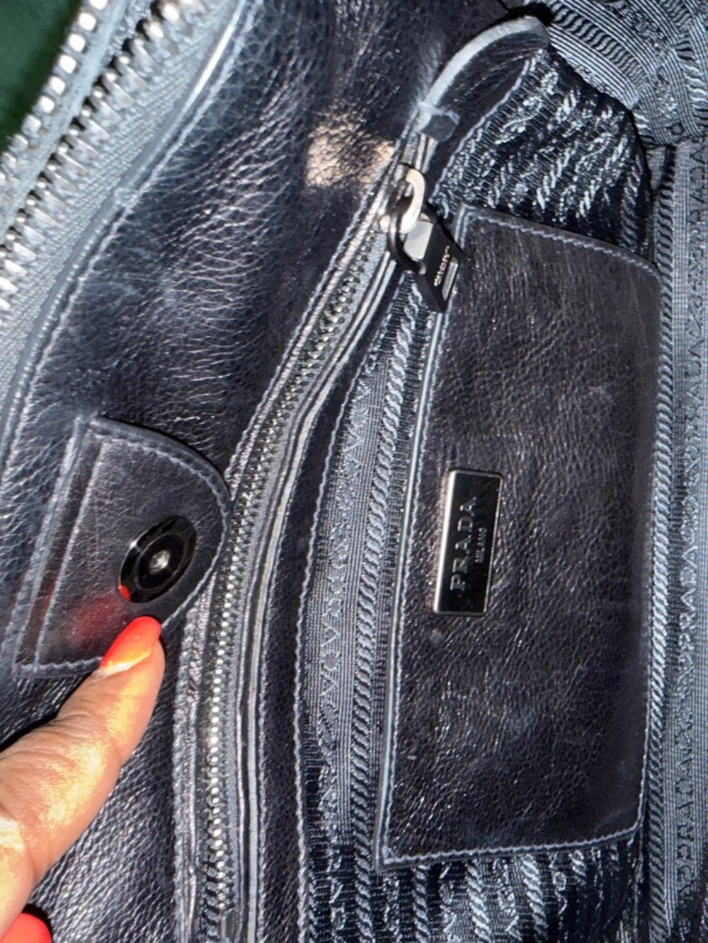 Prada Navy and Black Leather Top-Handle Tote - Picture 10 of 11